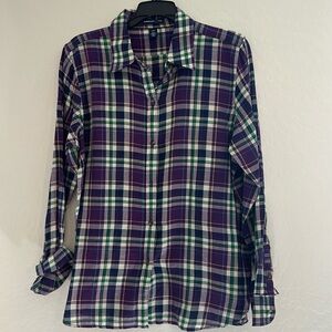 American Living women’s large plaid casual button down‎ western purple